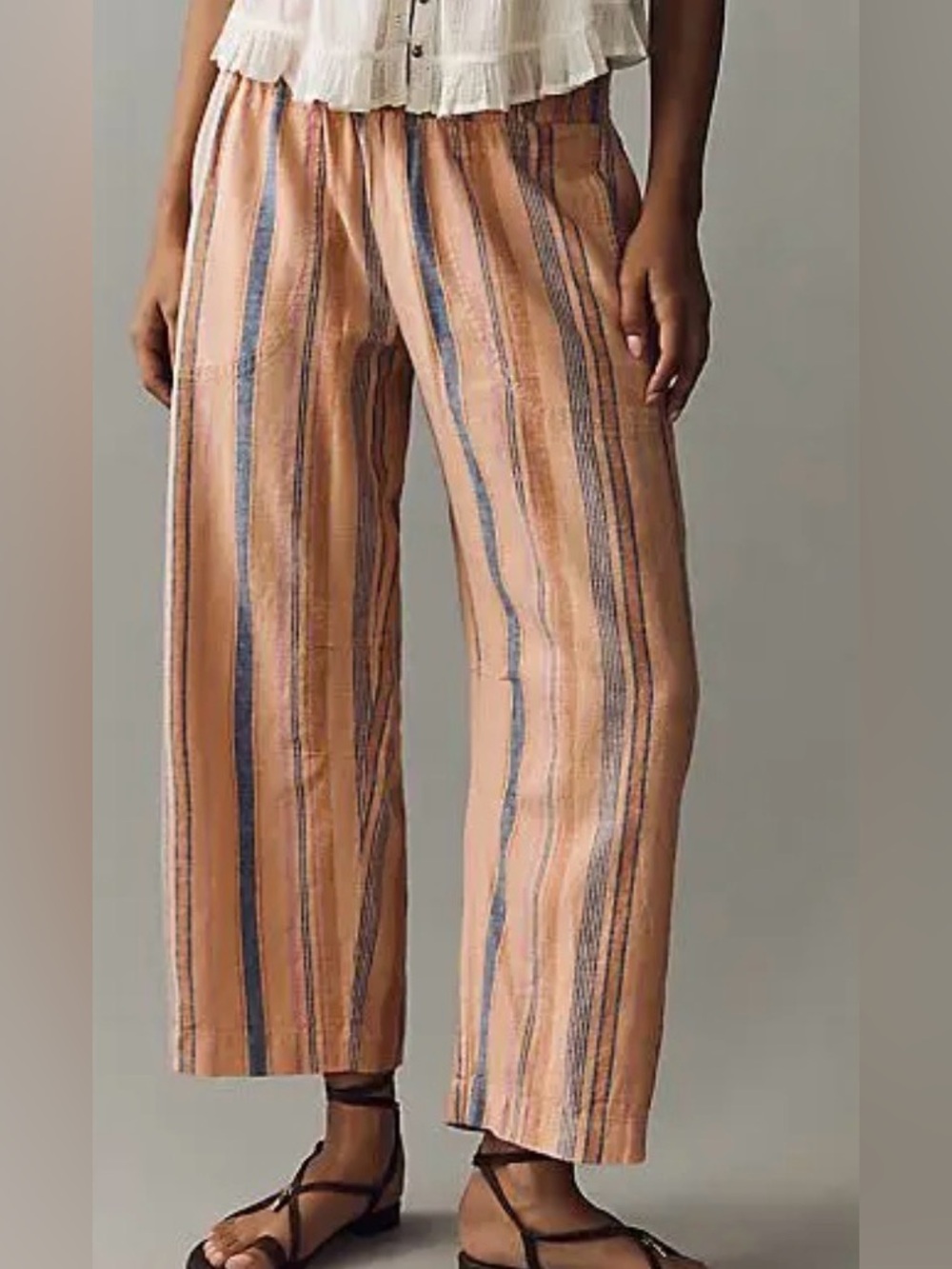Pilcro Reese Smocked Pull on Barrel Leg Pant in Beach Babe Stripe Melon